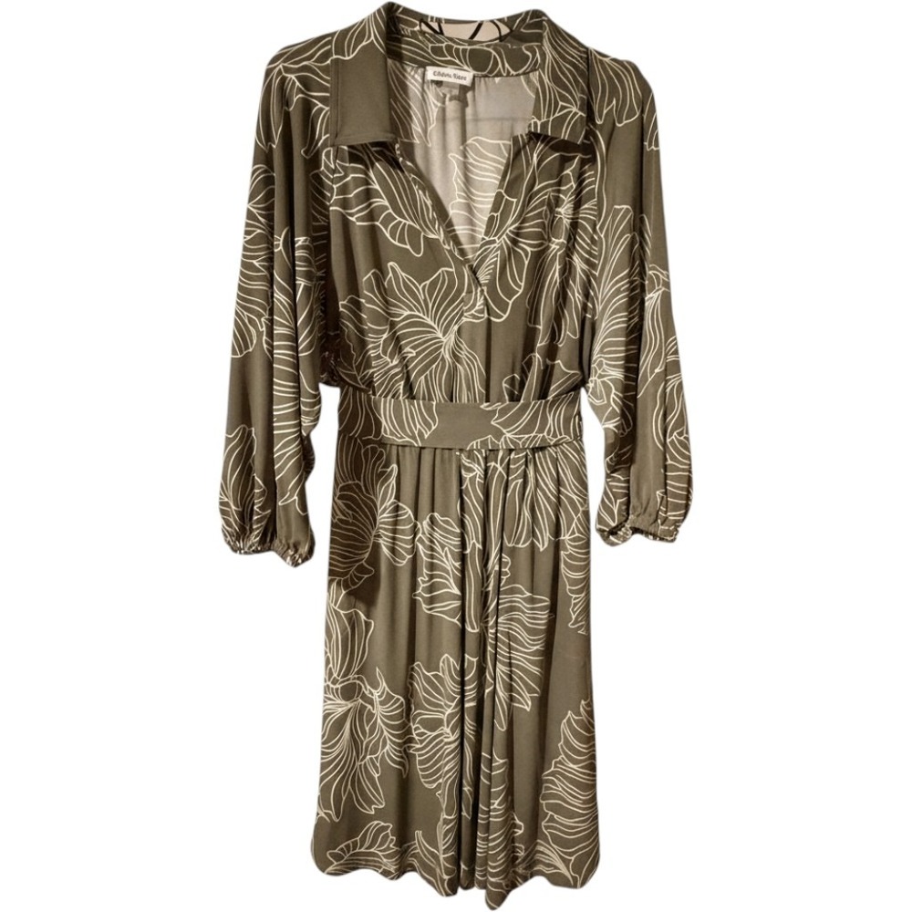 Calvin Klein Womens Olive Green Floral Faux Wrap Dress CD5A2CN3 Size 16 NWT
